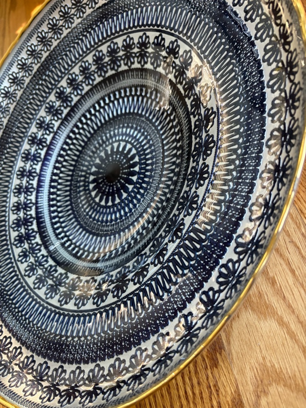 ARGENT VERITABLE SILVER/NAVY BLUE/WHITE/GOLD RIM DECORATIVE GLASS BOWL/PLATTER - Picture 3 of 7